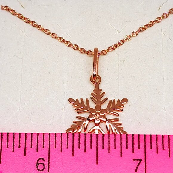 14K RG over Sterling snowflake pendant w/14k RG plated 316L Stainless chain 20" - Picture 2 of 5